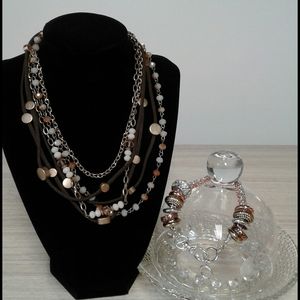 multitone charm bracelet ,leather ,rinestone